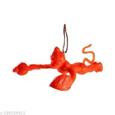 Plastic flying Hanuman ji figurine, 6x1x5 inch religious decor for car hanging, Bajrangbali figure from Pooja Ghar, India origin