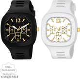 Black and white rubber-strapped analog watch for kids, appealing for girls and boys parties and casual wear