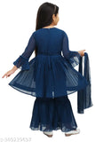 Embroidered Georgette Sharara for Girls - Traditional Indian party wear, full sleeve design