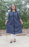 Stylish cotton kurti, Katha print, three-quarter sleeves, below knee length, S-36, M-38, L-40, XL-42, 2XL-44, 3XL-46, 4XL-48, 5XL-50 - Indian apparel