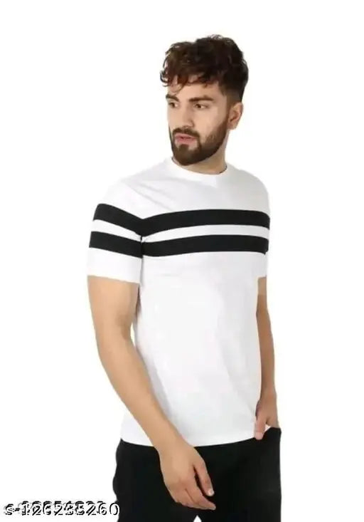 Colorblocked cotton men's short sleeve half t-shirt, Indian origin