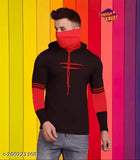Trending men's cotton blend striped hoodie t-shirt with long sleeves, ideal for streetwear partywear & masked gatherings. 100% polycotton quality material, available in sizes S, M, L, XL (38in/27in, 40in/28in, 42in/29in, 44in/30in). Made in India