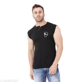 Black cotton blend sleeveless hoodie, ideal for summer casual wear on a fashionable model