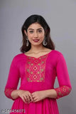 Pink rayon Anarkali kurti, three-quarter sleeves, printed combo. Indian ethnic women's dress for party wear or casual occasions