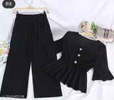 Black crepe top and bottom set for women, three-quarter sleeves, elevated everyday style from India