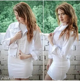 Trendy denim, three-quarter sleeve women's/girls/ladies cotton jacket, solid pattern, popular fashion choice