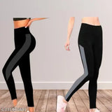 Stretchable striped jeggings for women's workout, FITZIK zym wear ankle length leggings, solid net pattern, pack of 2