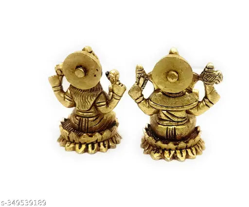 Brass Kamal Ganesh Lakshmi decorative showpiece, Indian multicolor Ganesh-Lakshmi idol (400 gm)