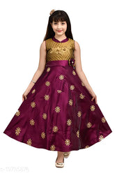 Multicolor silk sleeveless frock for girls aged 3-5 years, embroidered net pattern, Ajija Fashion, Made in India