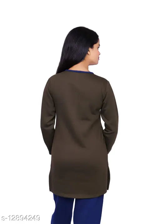 Wool plush women's winter night suit (NW-101), long sleeves, printed design, 4XL size