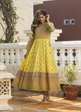 Yellow rayon slub flared printed kurti, three-quarter sleeves, Indian women's fashion