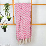 Pink 100% cotton single layer striped throw, soft, plush, and warm (50 x 60 inches), ideal for couch, bed, chair - vintage, distressed style
