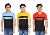 Multicolor polyester round neck half-sleeve strip t-shirt set (S-XXL), assorted colors for everyday wear, India origin