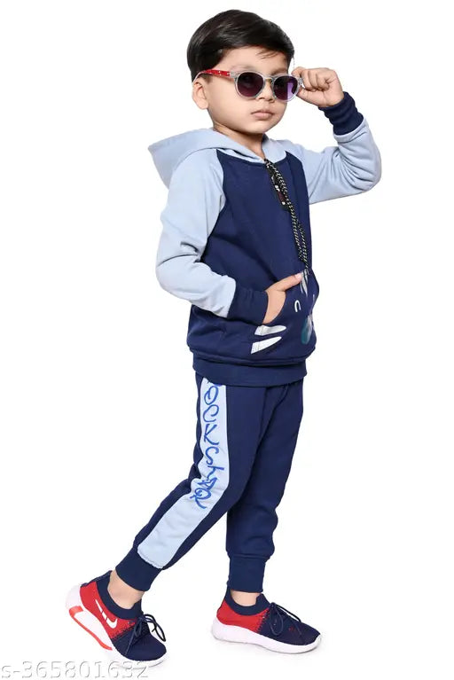Indian-made, wool toddler hoodie & pants set: Casual full sleeve design with cartoon print, perfect for active play and leisure