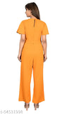 Mustard polyester jumpsuit for ladies, comfortable fit, straight hemline, casual full length