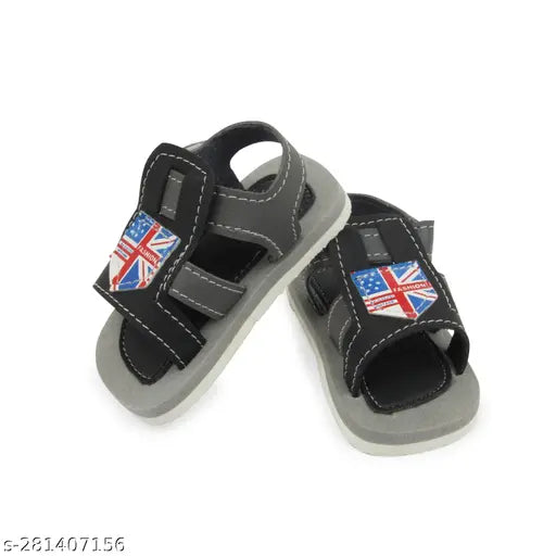 Black and Grey EVA Sound Sandal Booties for infants (0-6 months) - Neska Moda Chu Chu print design, easy Velcro closure, anti-slip sole