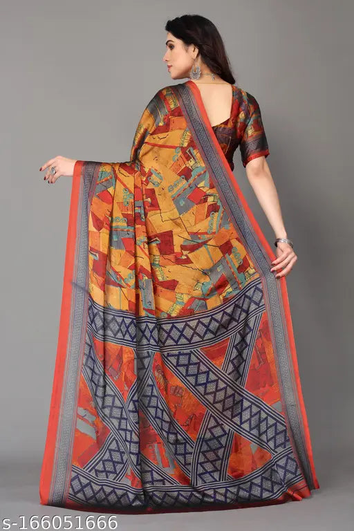 Chiffon printed saree with running blouse, Indian designer women's wear featuring floral pattern