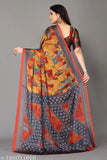 Chiffon printed saree with running blouse, Indian designer women's wear featuring floral pattern