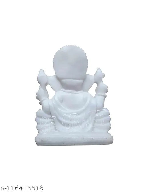 White marble small Ganesha idol for spiritual puja and home decor, handcrafted in India