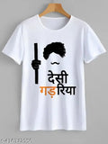 Printed polyester short-sleeve T-shirt from India, size S (36in chest, 25in length)