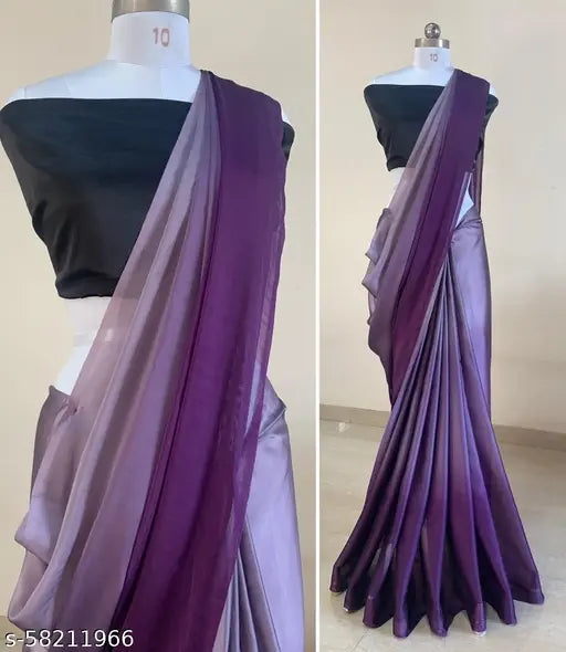 Two-tone Georgette purple saree with satin blouse, free size Indian traditional wear on model