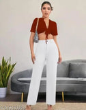 Stylish cotton blend solid net trousers for women, elegant waist and length sizes available in S-XXL