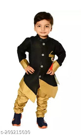 Cotton blend boys' kurta pejama set in solid colors for kids, ideal for Indian festivals or playtime