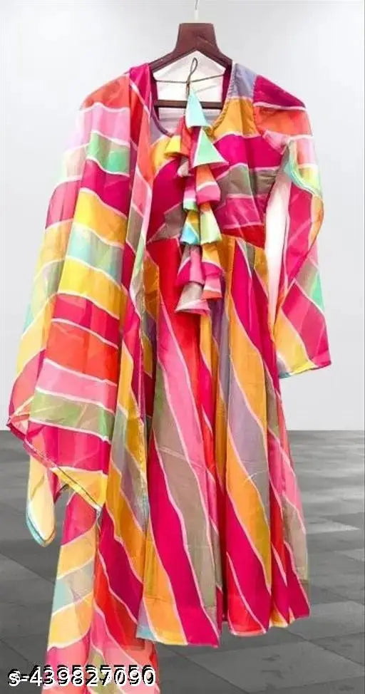 Striped Georgette long sleeve dress for women, Indian-made fashion on mannequin