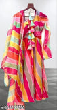 Striped Georgette long sleeve dress for women, Indian-made fashion on mannequin