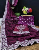 Purple embroidered georgette silk saree with unstitched blouse piece, perfect for parties and traditional wear