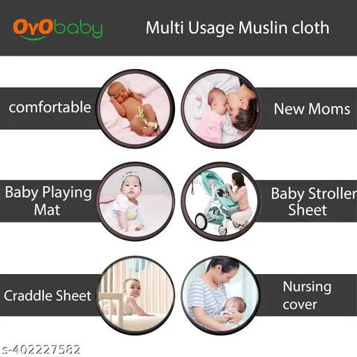 White pack of 3 OYO BABY muslin swaddle cloths, premium organic cotton for babies