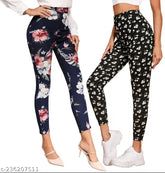 Stylish printed striped lycra yoga leggings combo pack (2 pairs), ultra soft and high waist for gym and yoga, available in sizes 26-36 inches