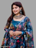 Printed Georgette long-sleeve gown for women, size M, India-made fashion apparel on mannequin