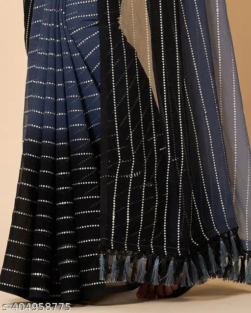 Chiffon saree with silver jari work, vibrant peddling print - Indian party or wedding wear