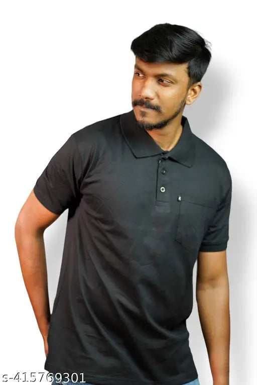 Mens solid short sleeve cotton polo t-shirt, regular fit, perfect for casual office wear and gifting occasions. Made in India