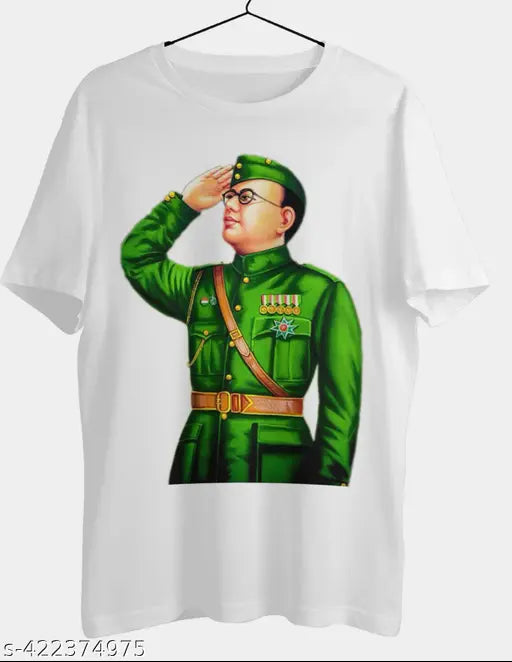 Nethaji Subhas Chandra Bose printed polycotton men's T-shirt - round neck, half sleeves, regular fit, ultra soft, comfortable, lightweight