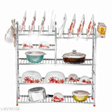 Stainless Steel 5-Shelf Wall Mount Kitchen Rack, ideal for dish storage and draining, high-grade material resists corrosion, free size, made in India