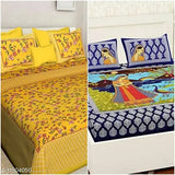 New Fancy Cotton Queen Bedsheets (100*90in), 4 pillow covers, 104 thread count, pack of 2, made in India