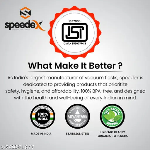 Stainless Steel Speedex Water Bottle, 1000ML leak-proof, perfect for fridge, school, gym, home, office use, black color