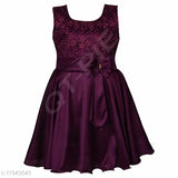 Purple cotton blend frock dress for girls, sleeveless A-line style, perfect for parties and special occasions, made with Lycra for comfort and elegance, sizes 3-24 months, origin India