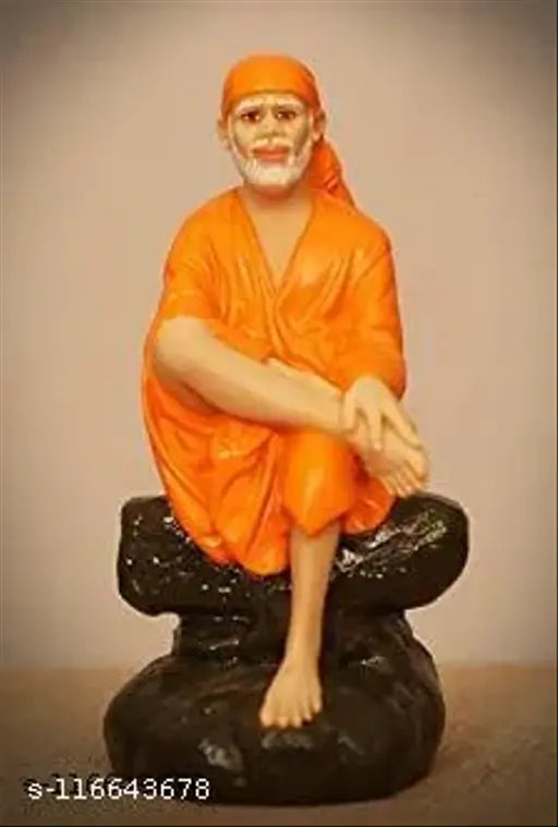 Orange Sai Baba marble finish statue, decorative showpiece - ethnic religious idol for home or office temple use, 12cm tall