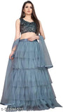 Embellished net khichadi lehenga-choli set with dupatta, semi-stitched Bollywood style Indian wear (38m, 70m, 2.2m)