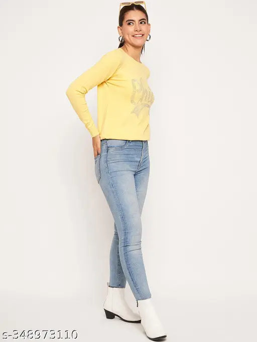 Woolen women's winter full sleeve stone print Round Neck top/Sweater, embellished net pattern. Perfect for casual or formal wear, made in China." (120 characters)