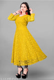 Green printed embroidery long gown with three-quarter sleeves and round neck, ideal for party wear, handcrafted in India