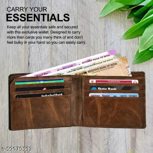 Brown faux leather Felice Men's wallet, 2 compartments, free size (11cm x 9cm), ideal gift with multiple card slots and quick access to essentials
