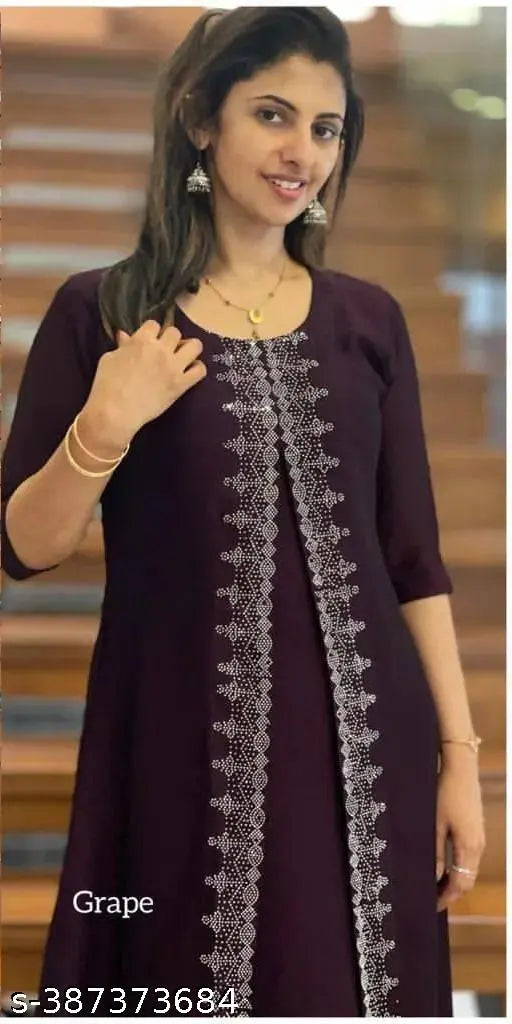 Vichitra Silk, embroidered festival special kurti in 7 colors, three-quarter sleeves. New launch, inner cotton lining, approx length 41-43 inches. Made in India