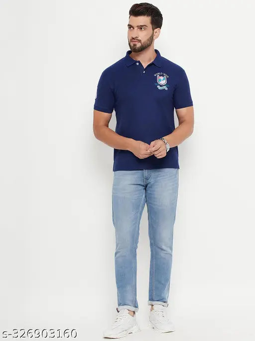 Men's cotton blend golf t-shirt, printed with logo on chest, short sleeves, M (40in chest, 27in length), India