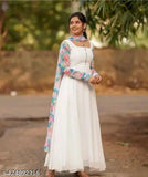 White Georgette Dupatta with Digital Print, long sleeves, S-XXL sizes, India-made