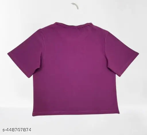 Stylish printed women's half-sleeve collar crop top cotton t-shirt, short-sleeved, India-made