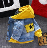 Denim jacket with yellow fleece, long sleeve, dyed/washed - kids' smart coat (India)